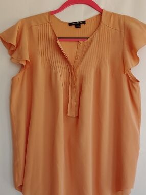 Acrobat Peach-Orange Flutter Sleeve Pintuck Blouse